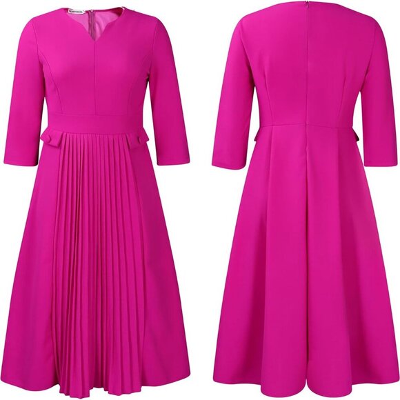 Wear to Work Midi Dress for Women Business Casual A-line Dress Elegance Church O - Picture 6 of 9